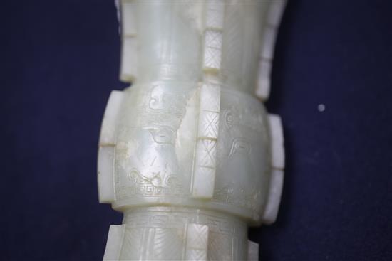 A Chinese archaistic pale celadon jade beaker vase